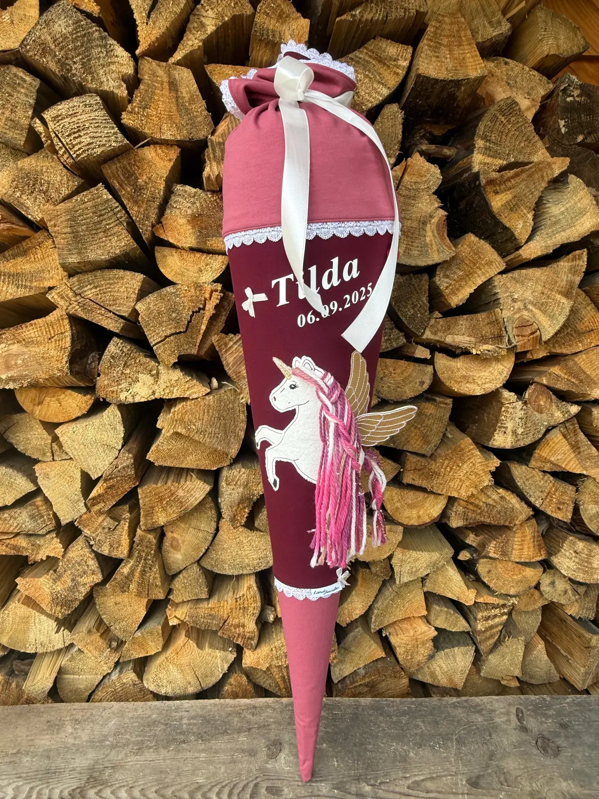 Schultüte Für Mädchen Einhorn Weinrot Gold Spitze Zuckertüte 70 Cm / 85 Cm Mit Kissen 1
