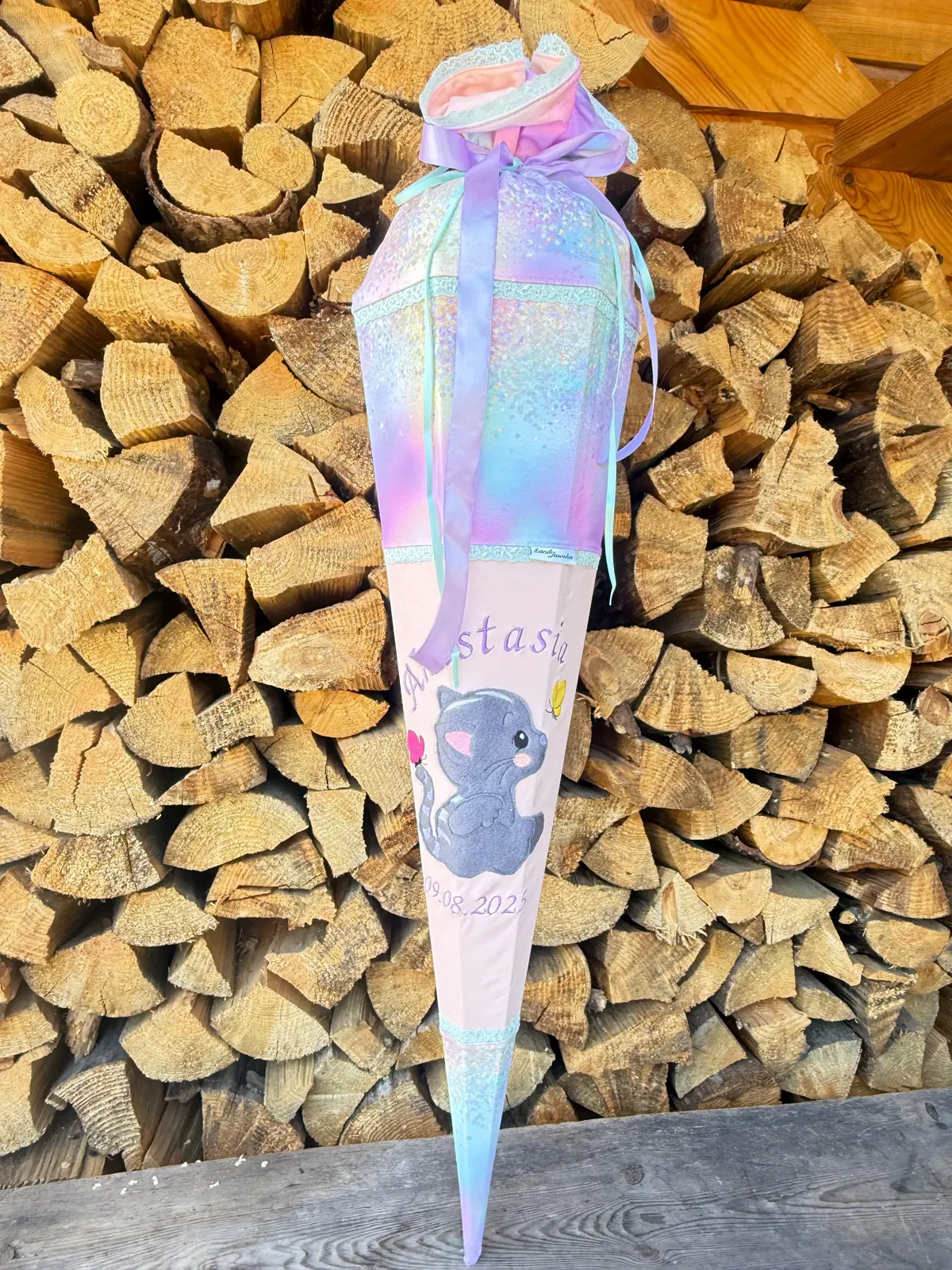 Schultüte Für Mädchen Katze Regenbogen Glitzer Zuckertüte 70 Cm / 85 Cm Mit Kissen 1