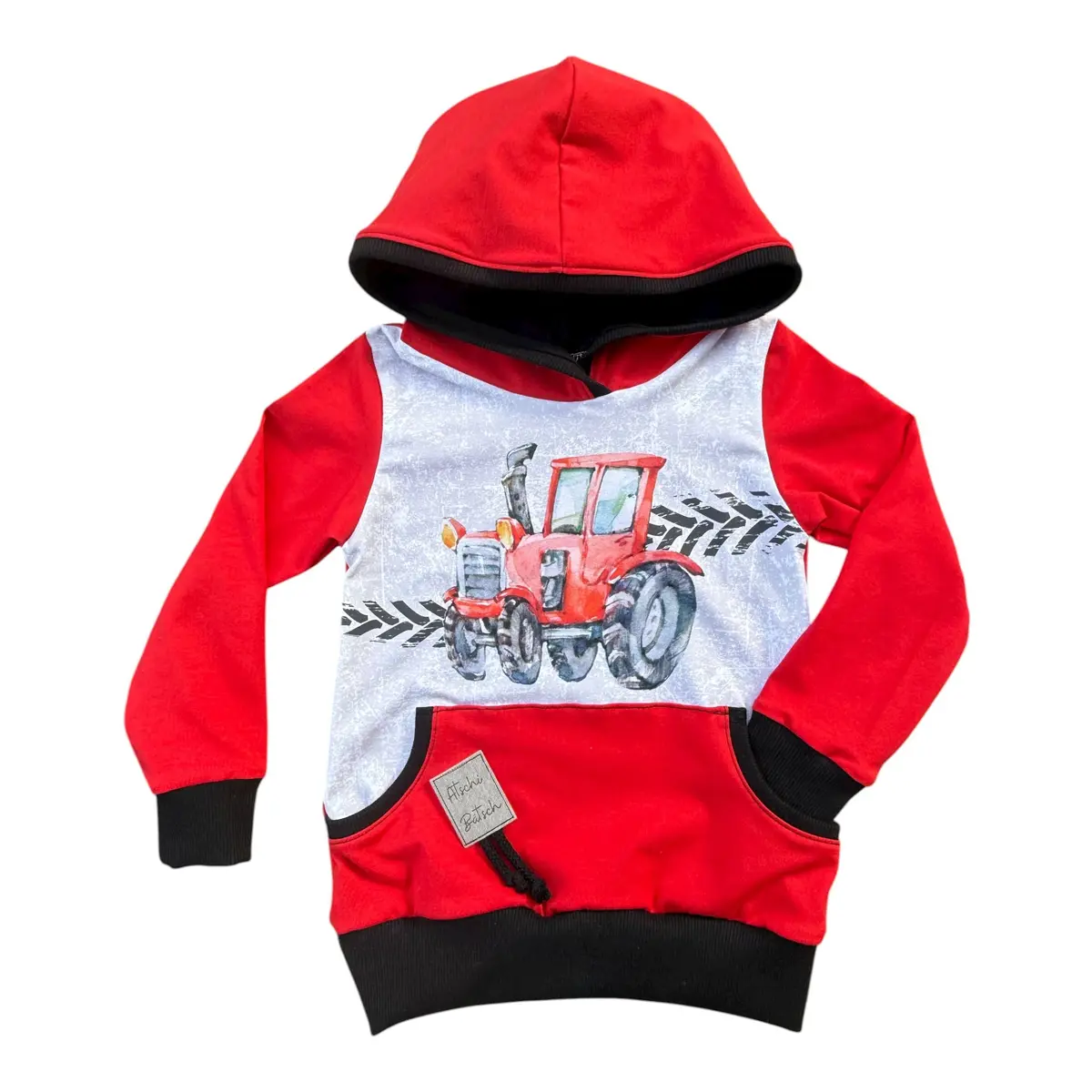 Kinder-Hoodie Mit Traktor Rot Mit Bauchtasche 1