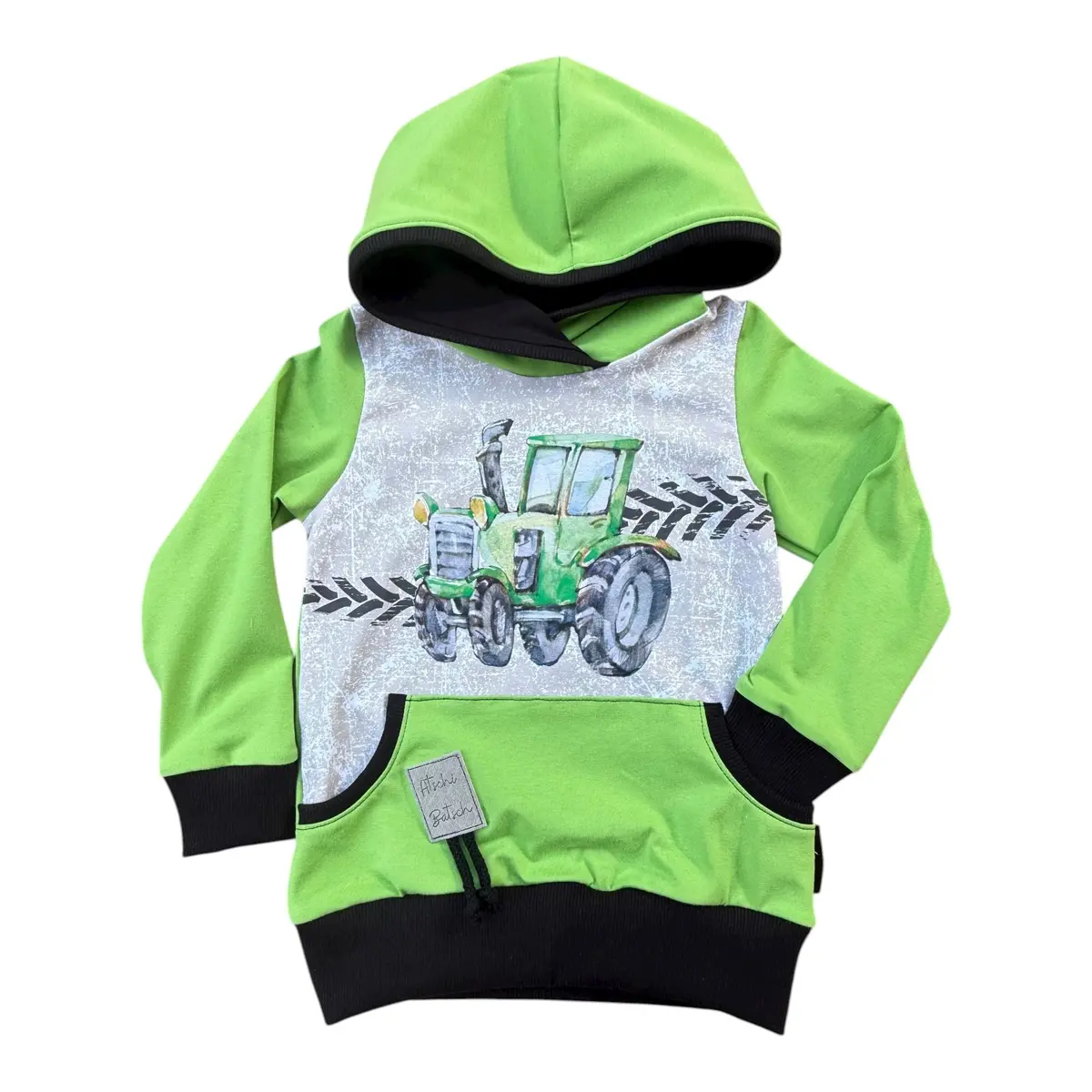 Kinder-Hoodie Mit Traktor Hellgrün Mit Bauchtasche 1