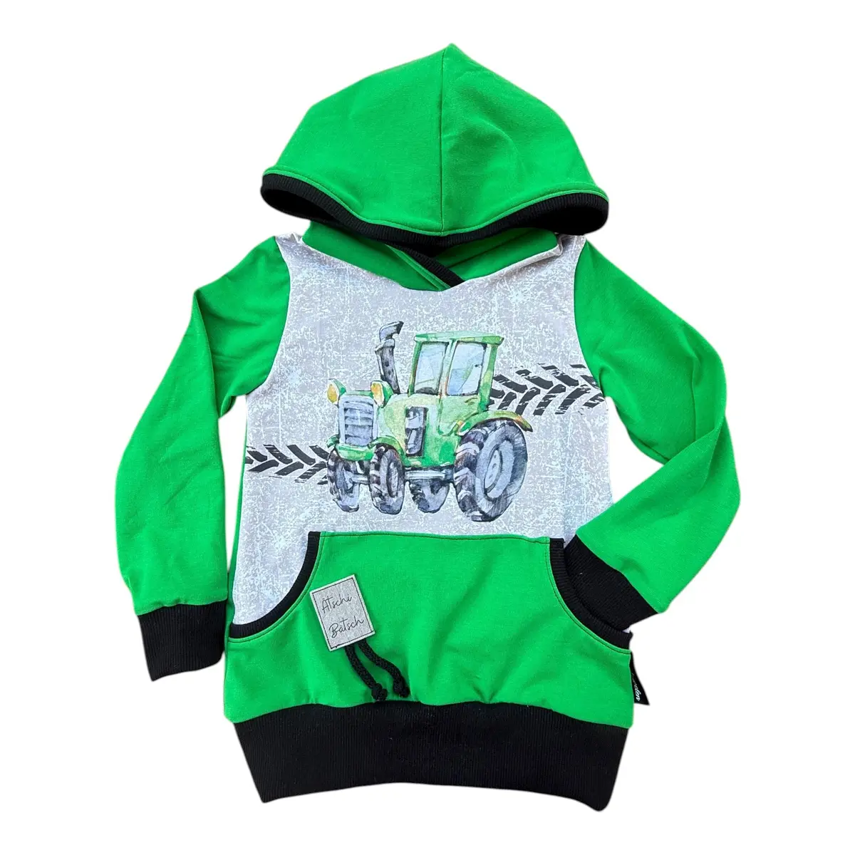 Kinder-Hoodie Mit Traktor Grasgrün Mit Bauchtasche 1