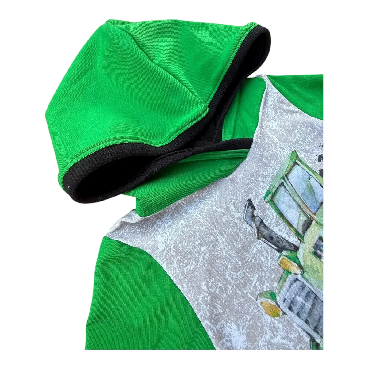 Kinder-Hoodie Mit Traktor Grasgrün Mit Bauchtasche 2