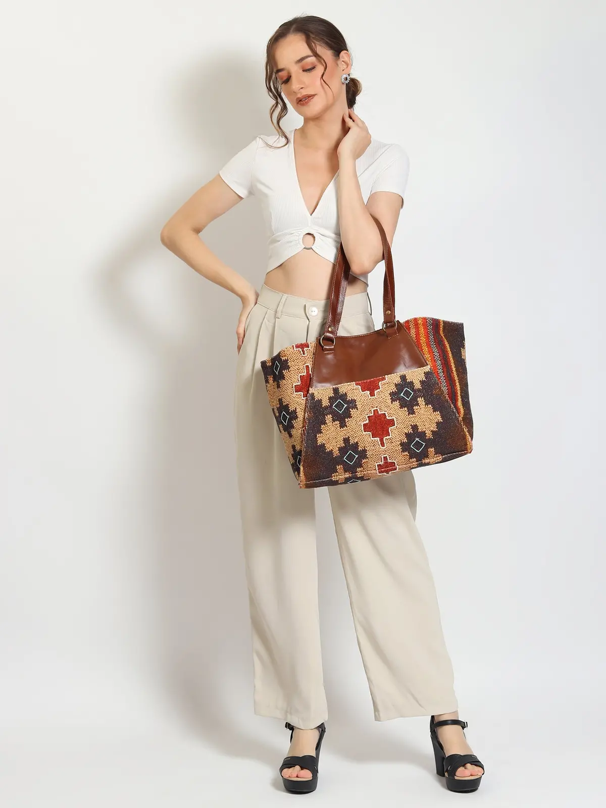 Zemin - Printed Kilim & Leather Hand Bag 1