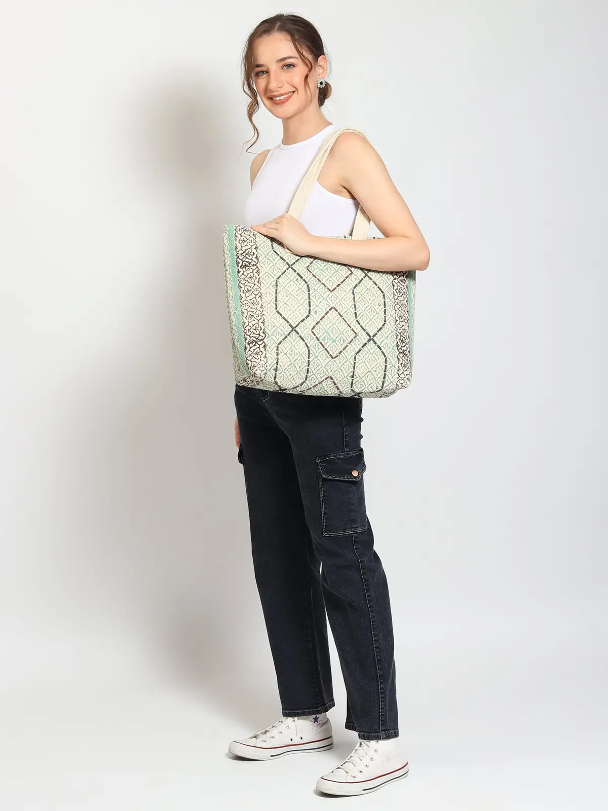 Flora - Block Printed Cotton Tote Bag 1