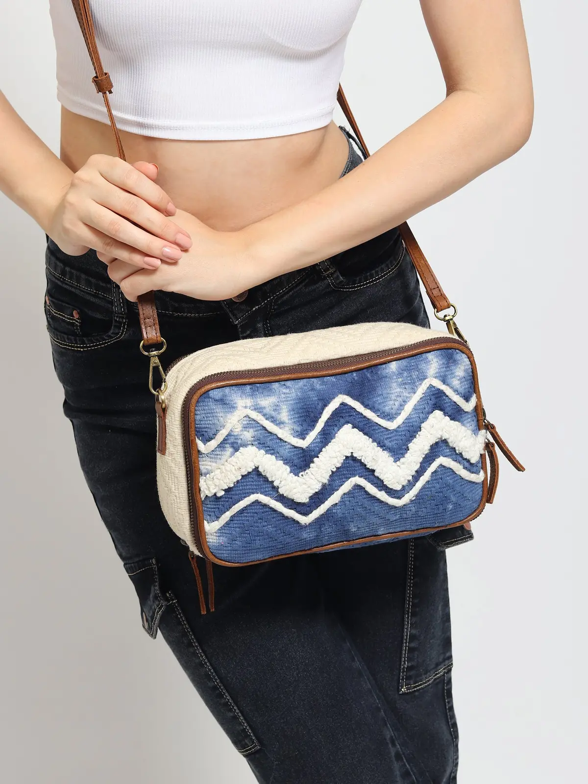 Luigina - Cotton & Leather  Sling Bag 1