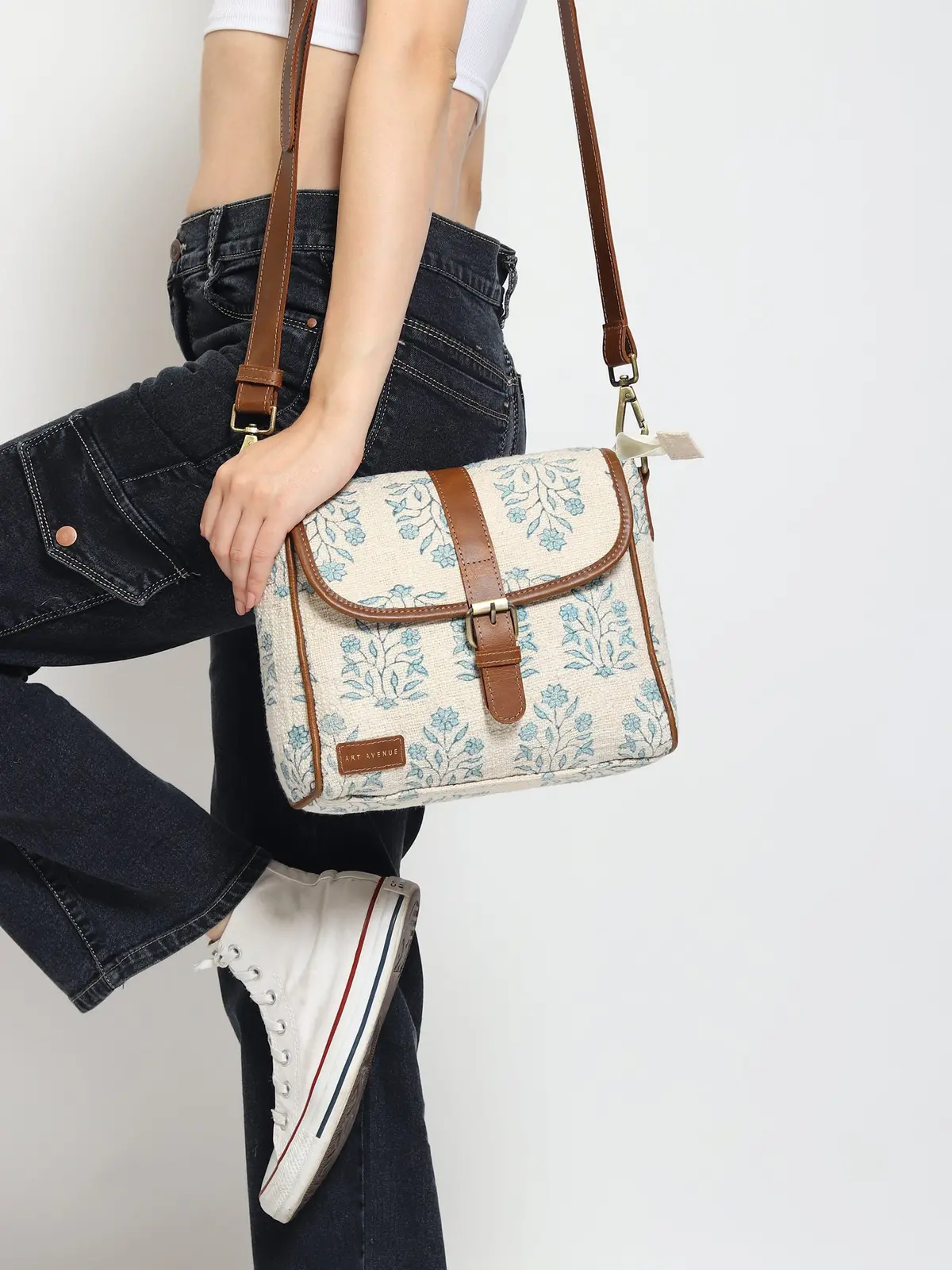 Carter - Cotton Printed & Leather Sling Bag 1