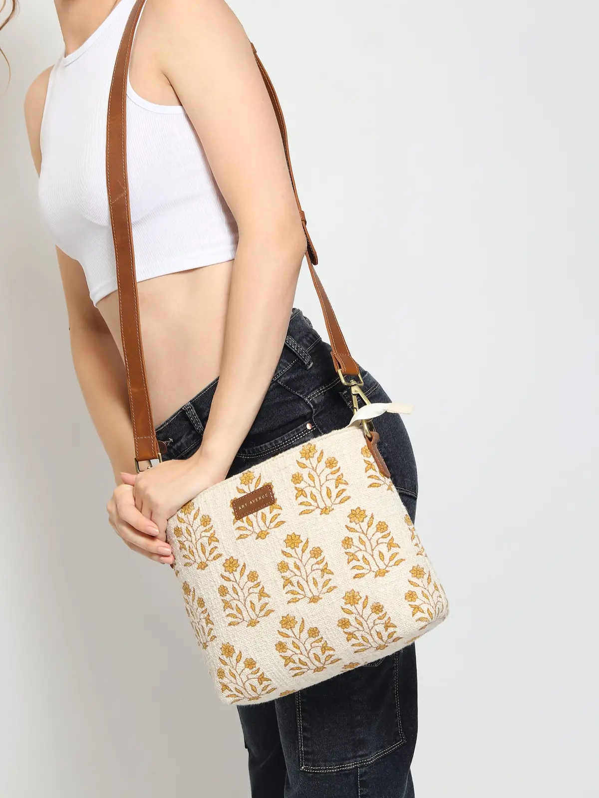 Charile - Cotton Printed & Leather Sling Bag 1