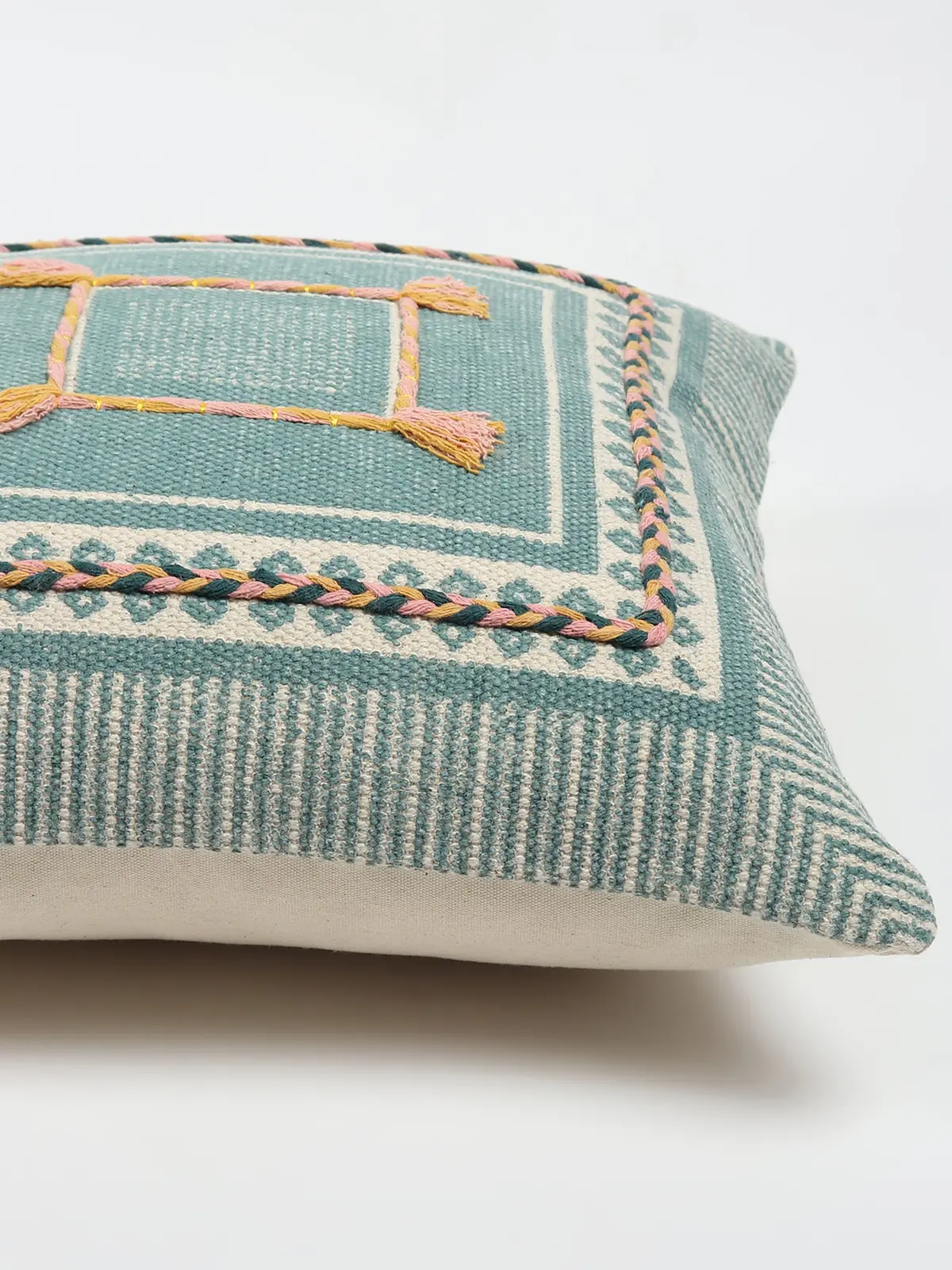 Aella - Block Printed Embroidery Square Cushion Cover 4
