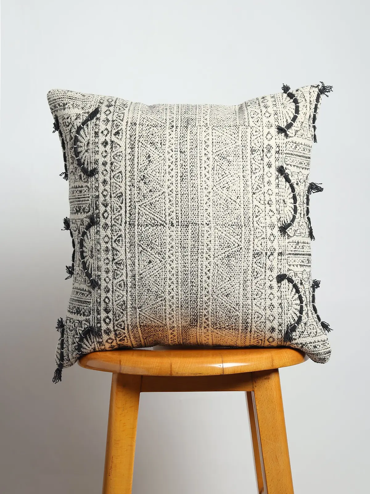 Charcoal Whimsical Haven - Block Printed Square Cushion Cover 2