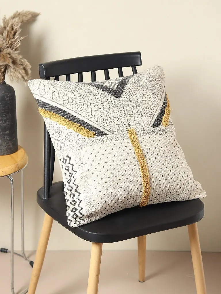 Lilith - Block Printed Shaggy Square Cushion Cover 1