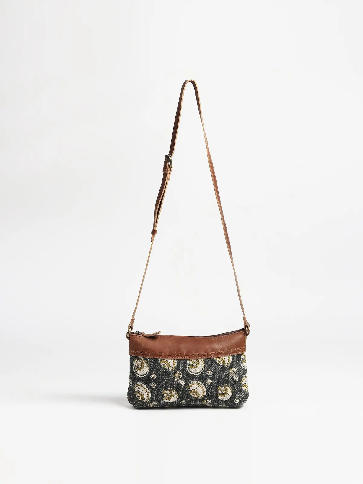 Adam - Leather & Printed Fabric Sling Bag 1