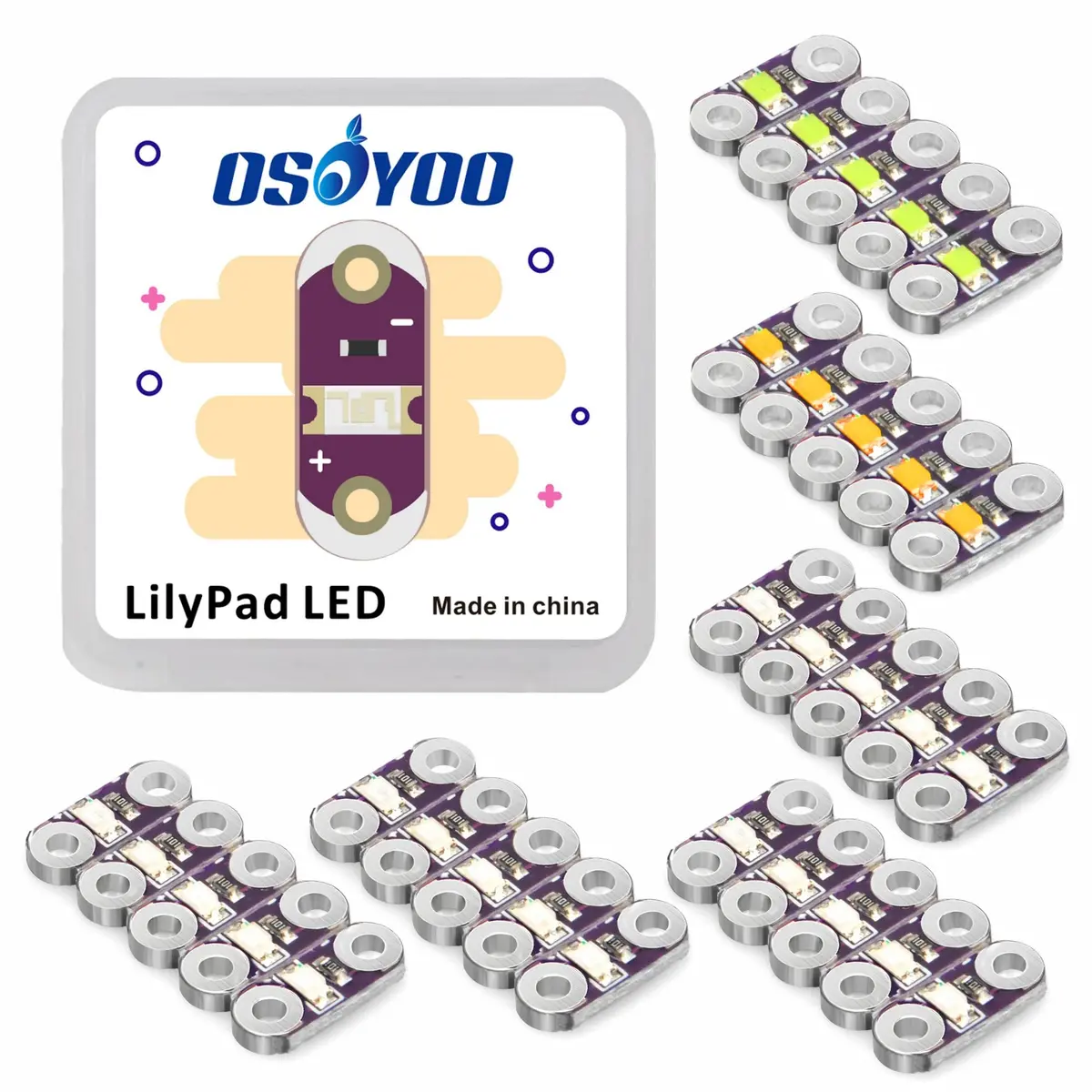 Lilypad Leds 30X Pink/Red/Yellow/Blue/Green/White For Arduino Raspberry Pi Microcontroller 1