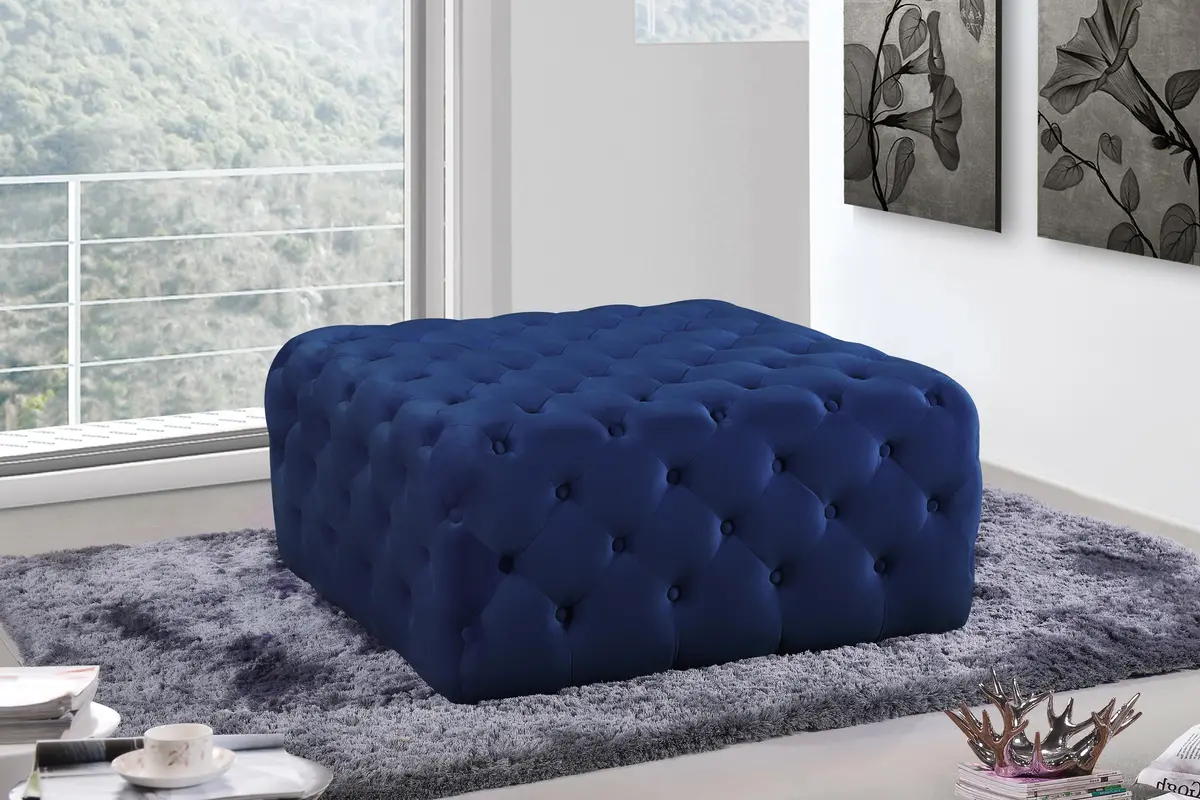 Ariel Navy Velvet Ottoman/Bench 2