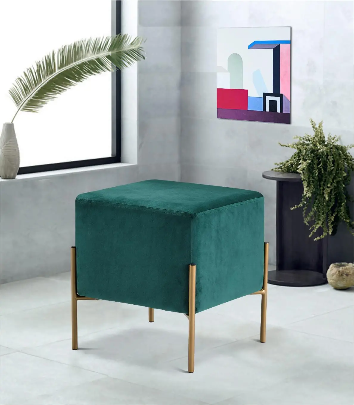 Isla Green Velvet Ottoman/Stool 2