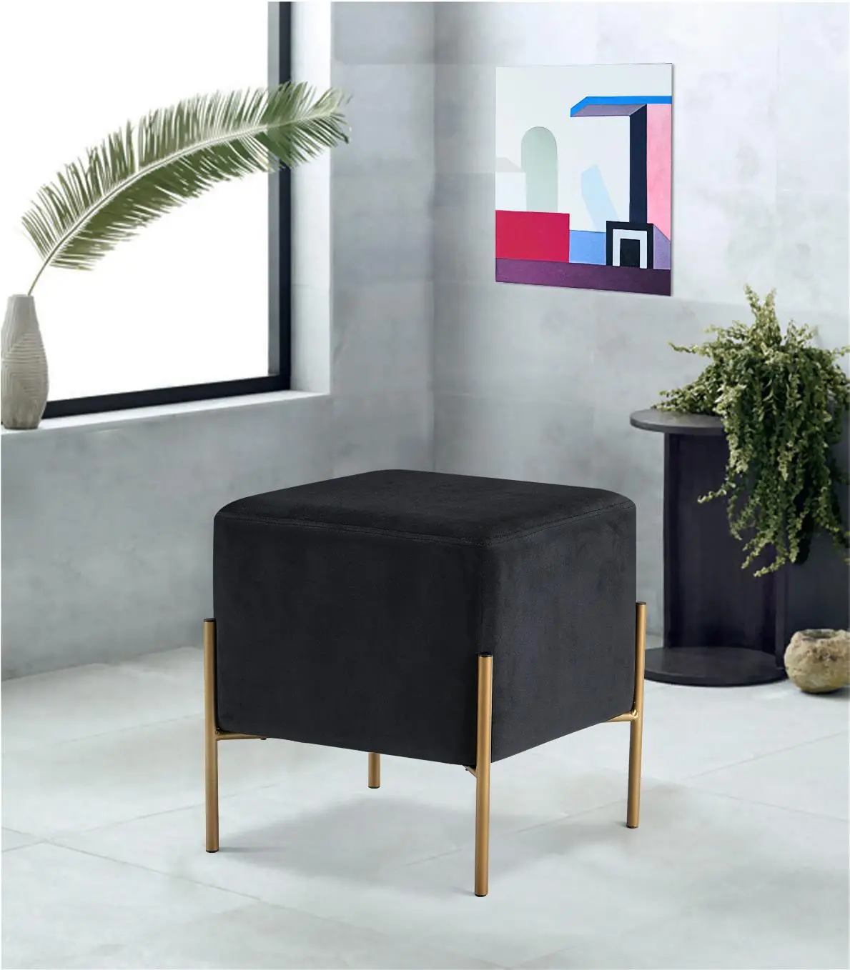 Isla Black Velvet Ottoman/Stool 2