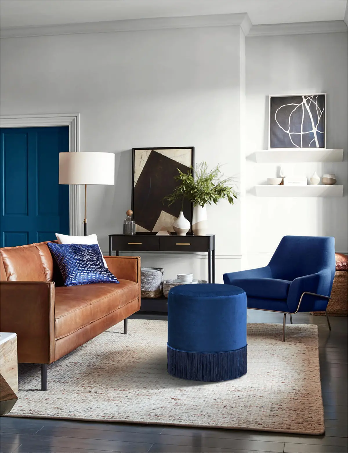 Teddy Navy Velvet Ottoman/Stool 2