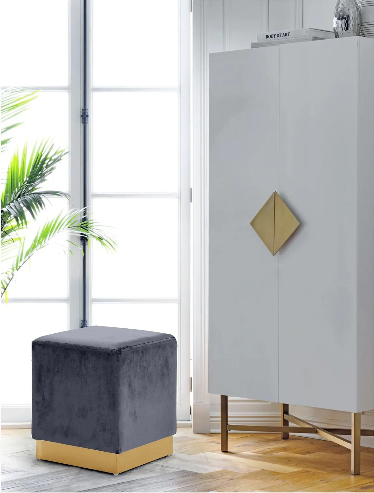 Jax Grey Velvet Ottoman/Stool 2