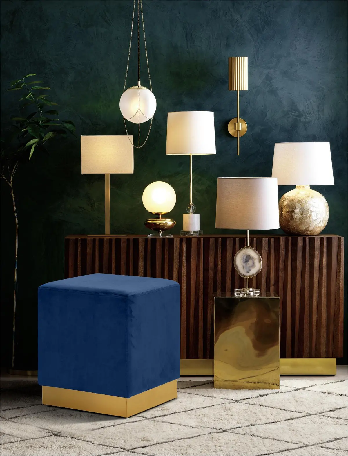 Jax Navy Velvet Ottoman/Stool 2