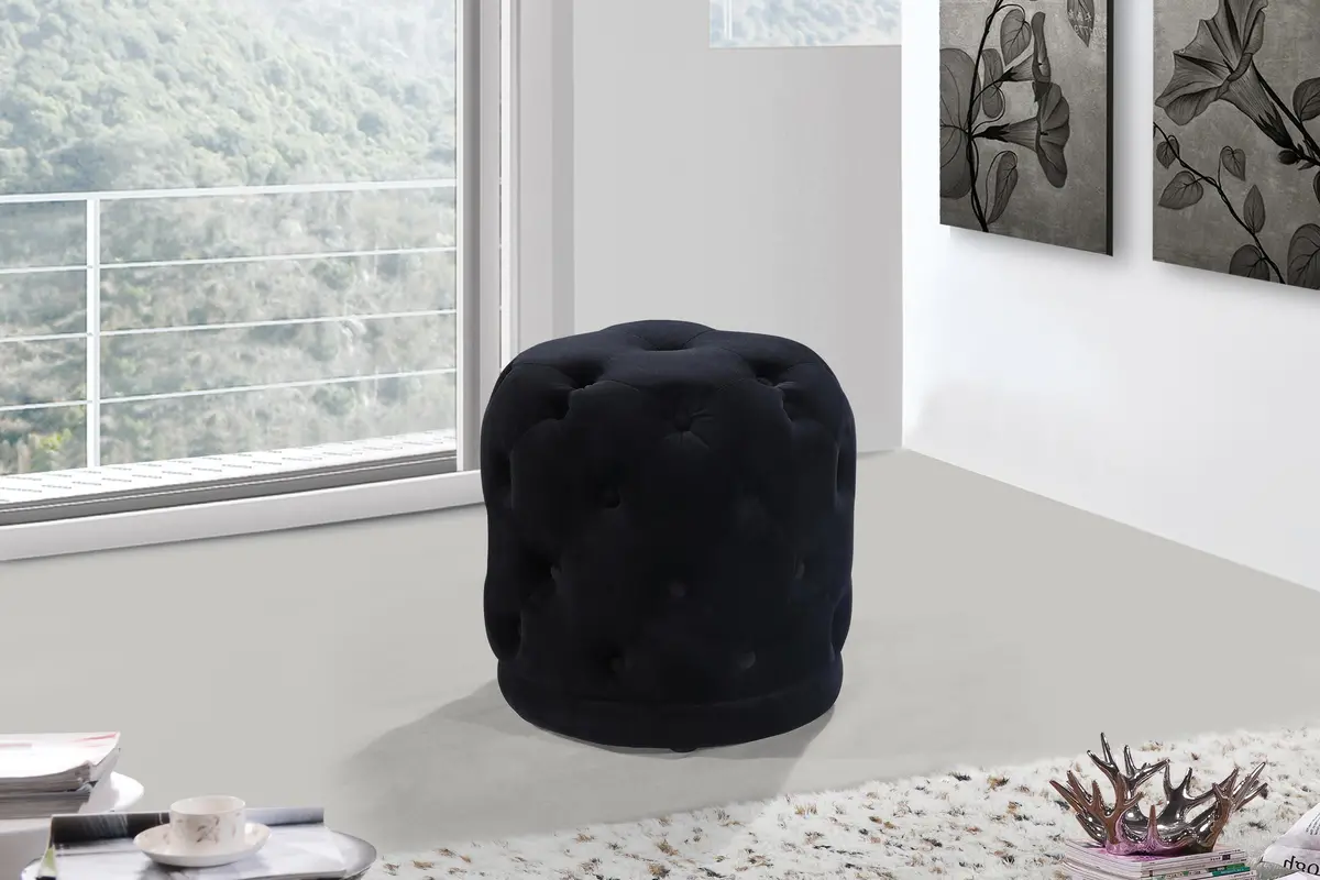 Harper Black Velvet Ottoman/Stool 2