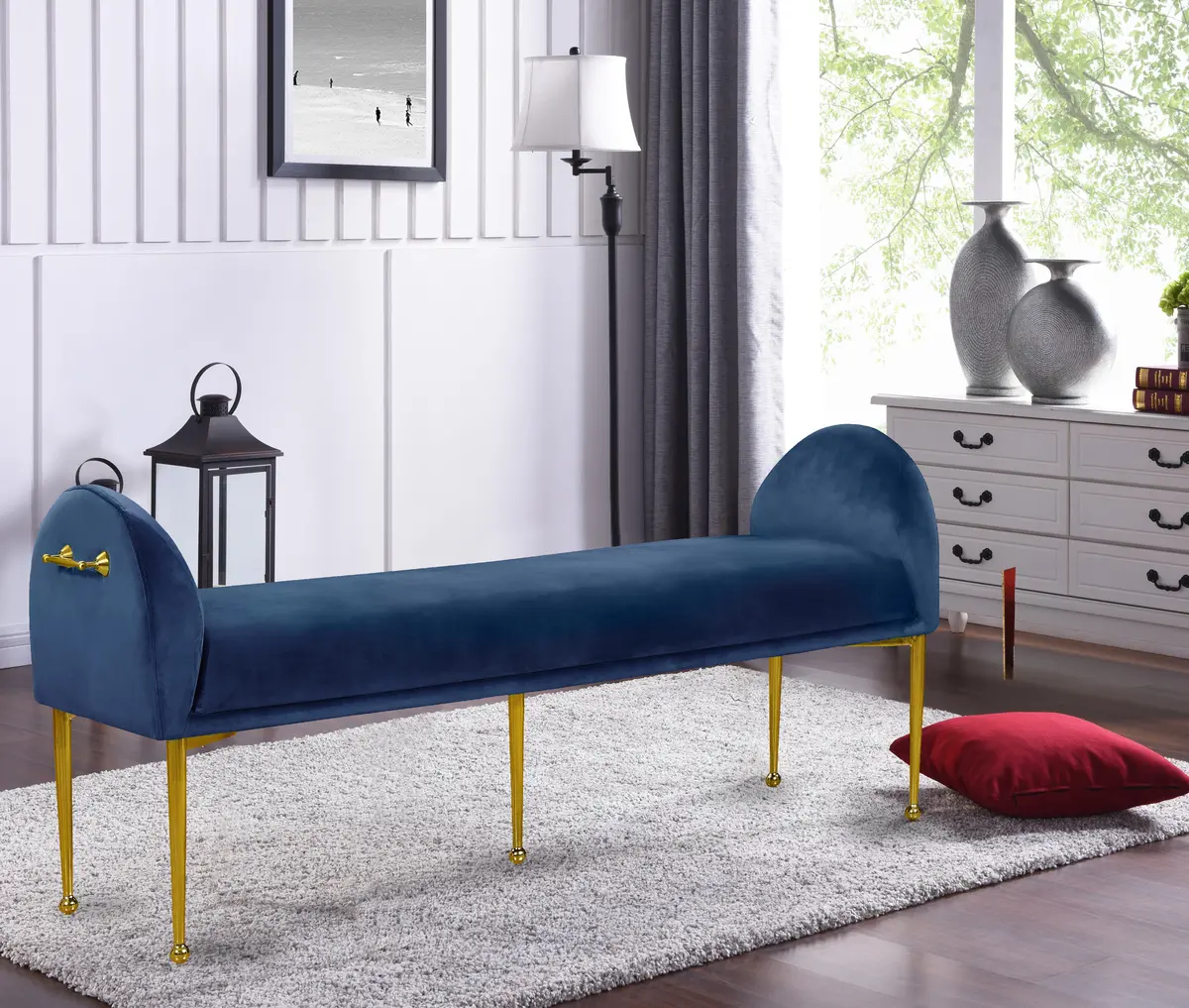Owen Navy Velvet Bench 2