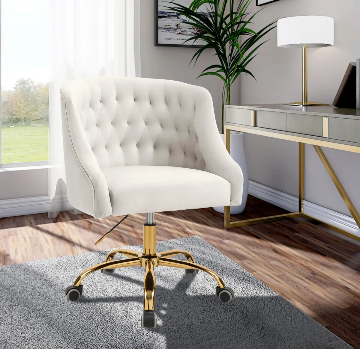 Arden Cream Velvet Office Chair 2