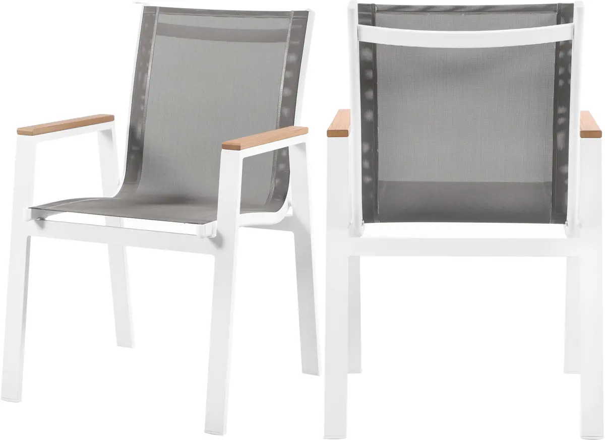 Nizuc Grey Mesh Waterproof Fabric Outdoor Patio Aluminum Mesh Dining Arm Chair 1