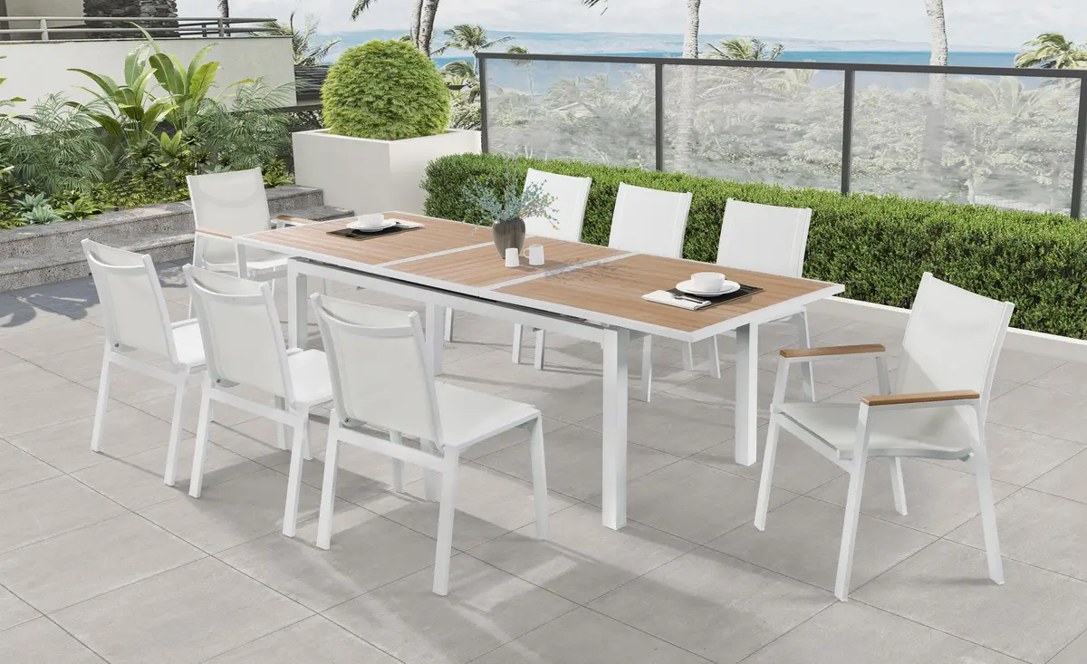 Nizuc Brown Manufactured Wood Outdoor Patio Extendable Aluminum Dining Table 2