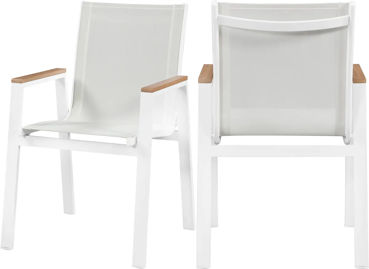 Nizuc White Mesh Waterproof Fabric Outdoor Patio Aluminum Mesh Dining Arm Chair 1