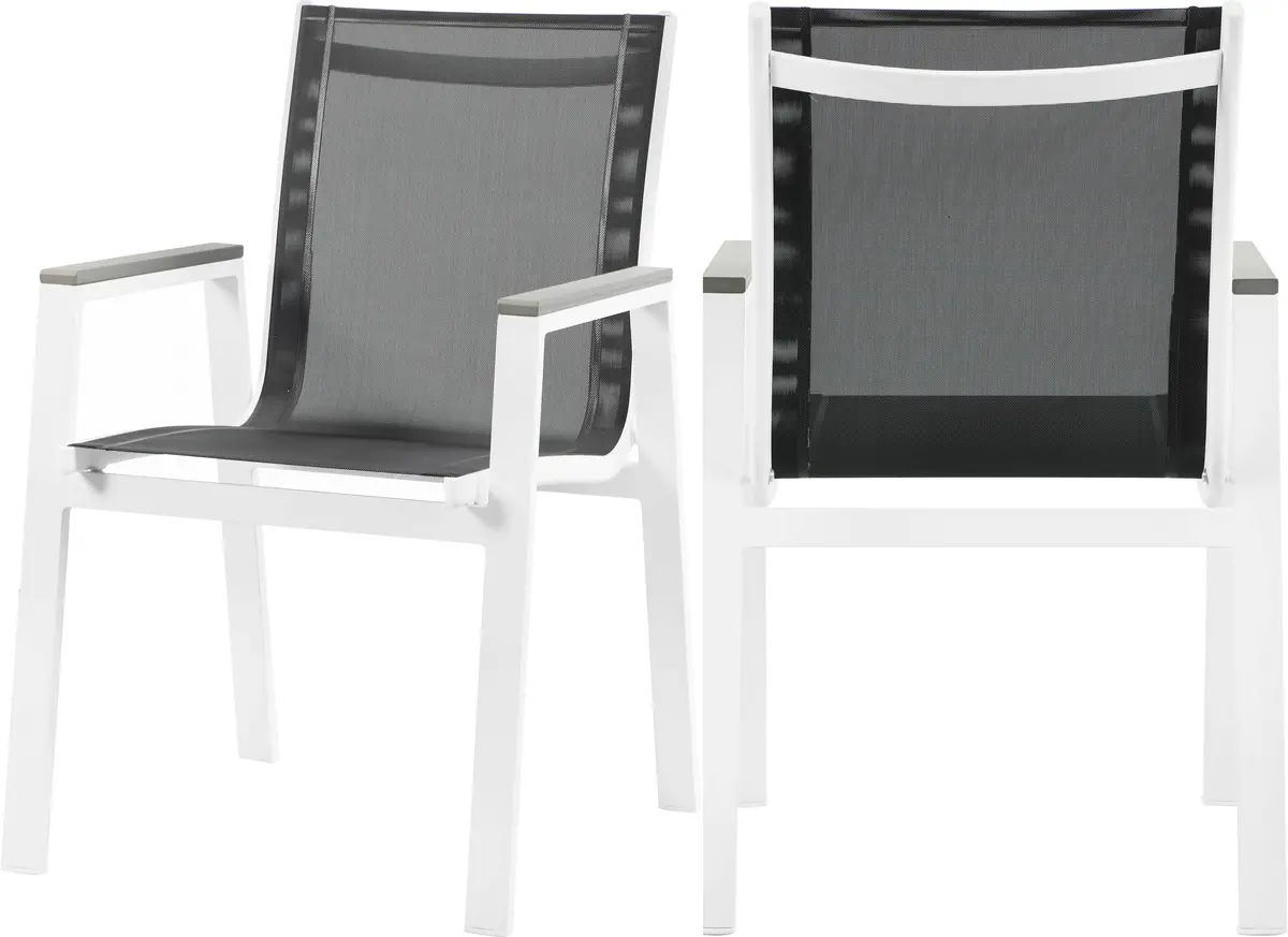 Nizuc Black Mesh Waterproof Fabric Outdoor Patio Aluminum Mesh Dining Arm Chair 1