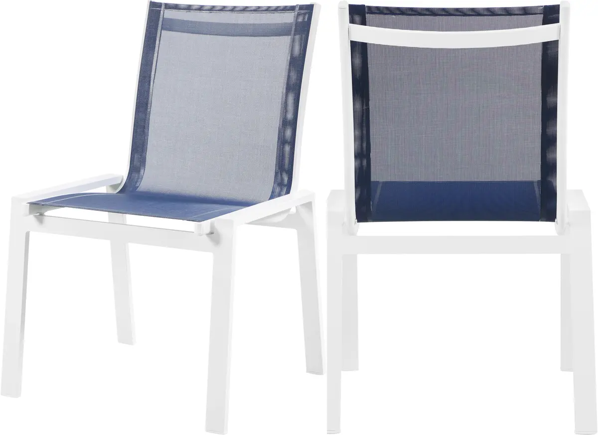 Nizuc Navy Mesh Waterproof Fabric Outdoor Patio Aluminum Mesh Dining Chair 1