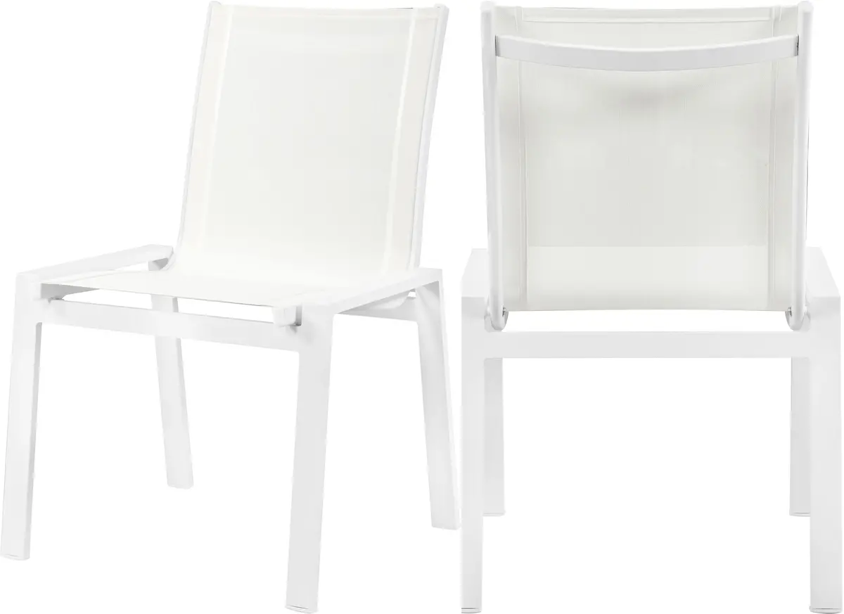 Nizuc White Mesh Waterproof Fabric Outdoor Patio Aluminum Mesh Dining Chair 1