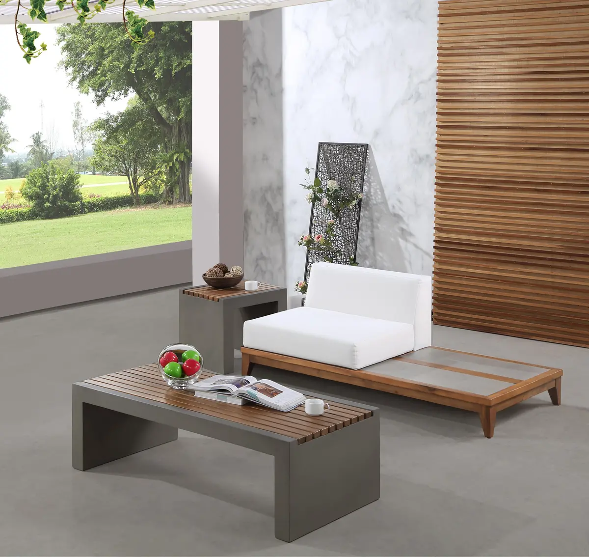 Rio Off White Waterproof Fabric Outdoor Patio Modular Chair W/ Integrated Table 2