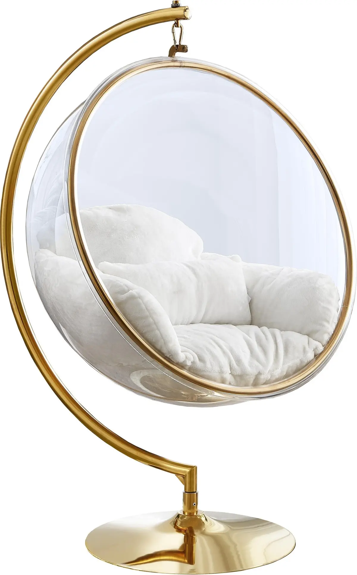 Luna White Faux Fur Acrylic Swing Accent Chair 1