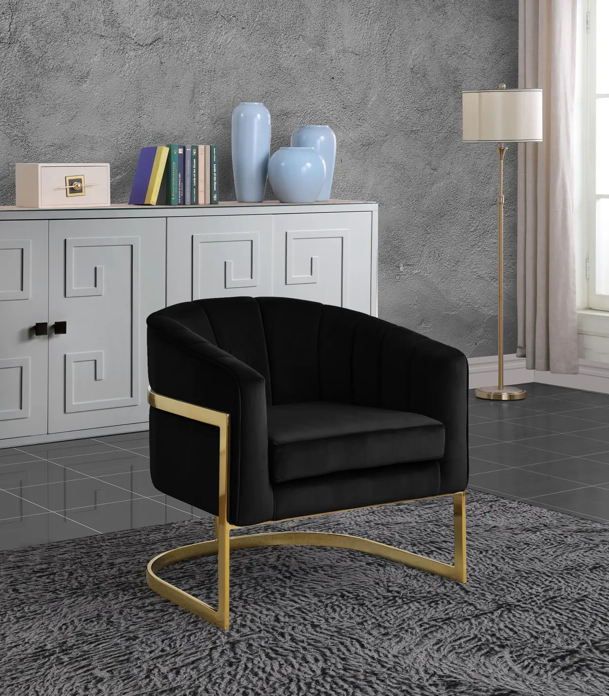 Carter Black Velvet Accent Chair 2