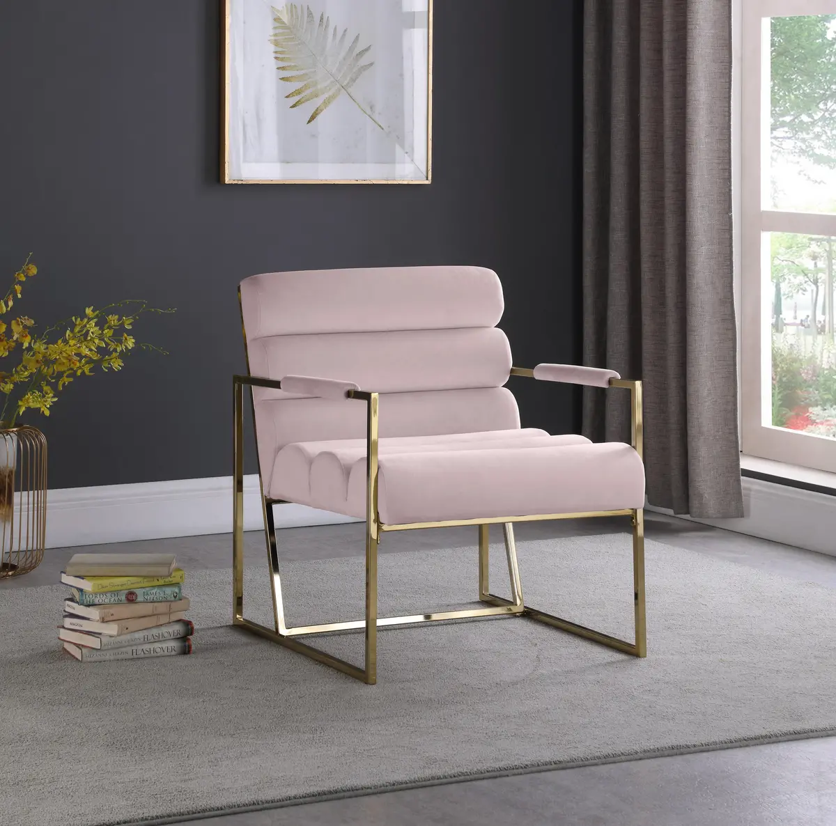 Wayne Pink Velvet Accent Chair 2