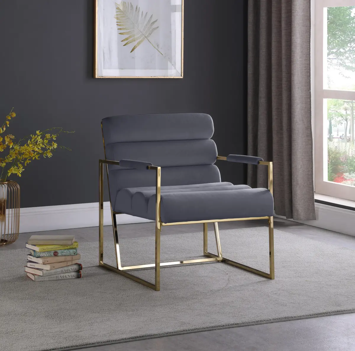 Wayne Grey Velvet Accent Chair 2