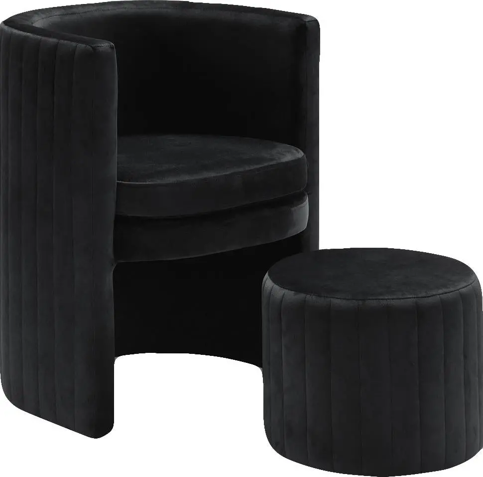 Selena Black Velvet Accent Chair And Ottoman Set 1