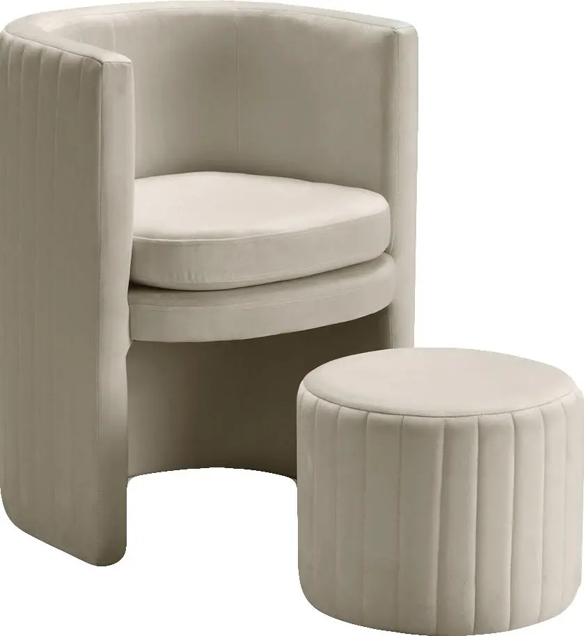 Selena Cream Velvet Accent Chair And Ottoman Set 1