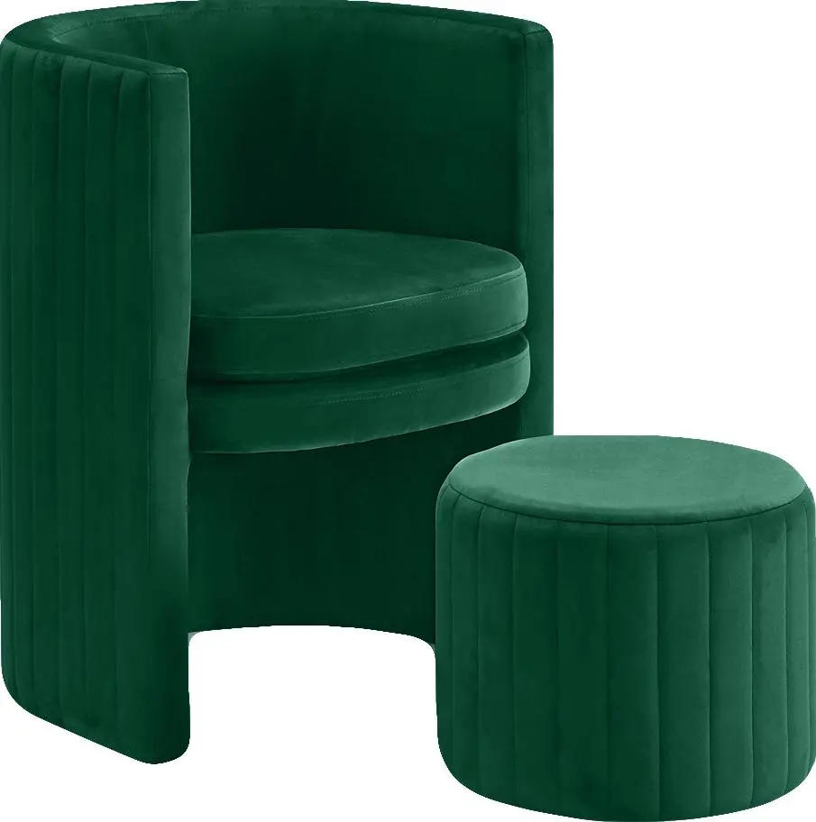 Selena Green Velvet Accent Chair And Ottoman Set 1
