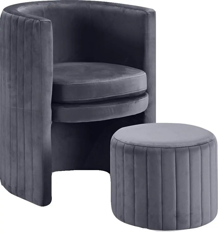 Selena Grey Velvet Accent Chair And Ottoman Set 1