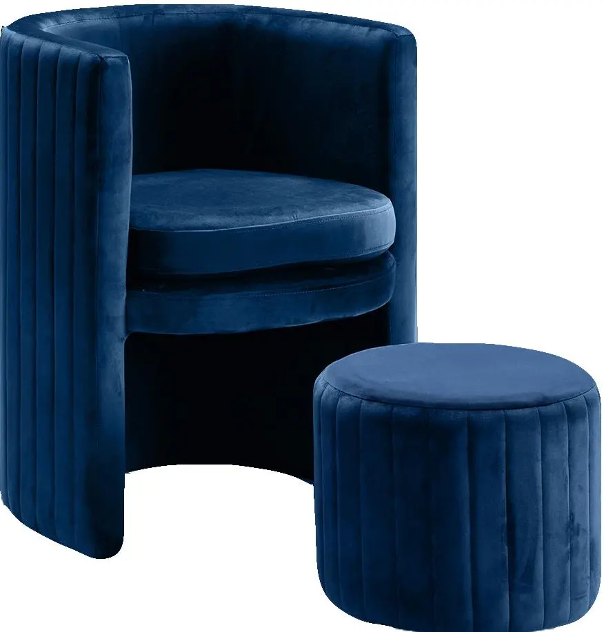 Selena Navy Velvet Accent Chair And Ottoman Set 1