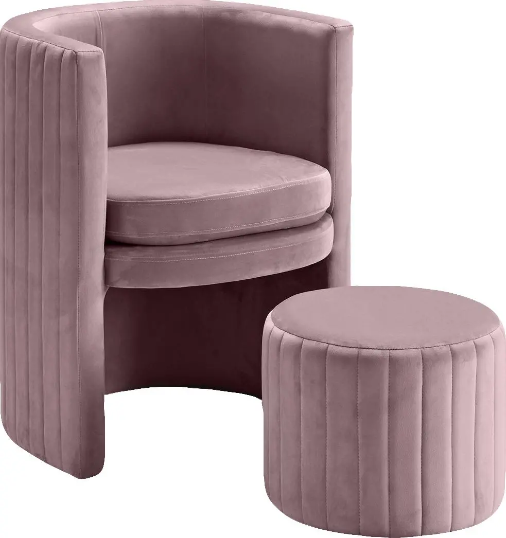 Selena Pink Velvet Accent Chair And Ottoman Set 1