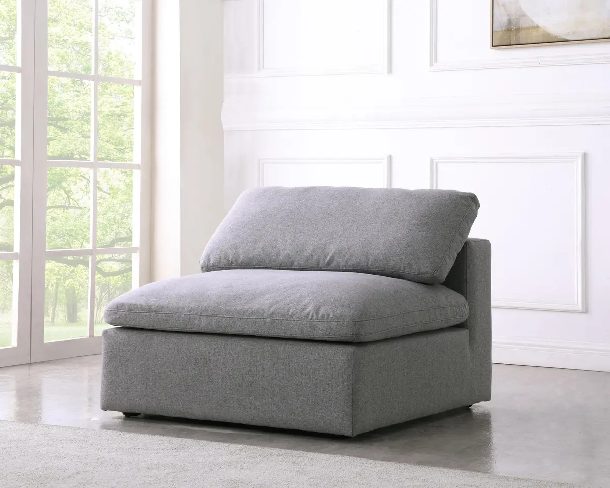 Serene Grey Linen Fabric Deluxe Cloud Armless Chair 2