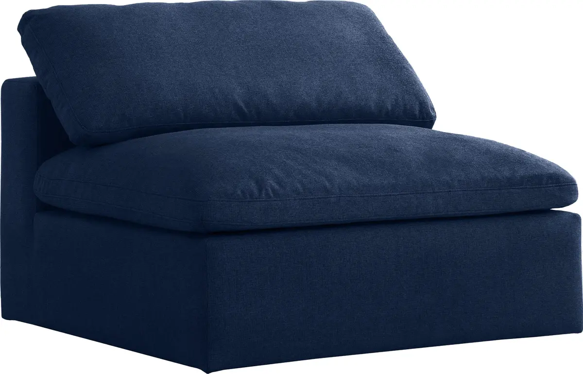 Serene Navy Linen Fabric Deluxe Cloud Armless Chair 1