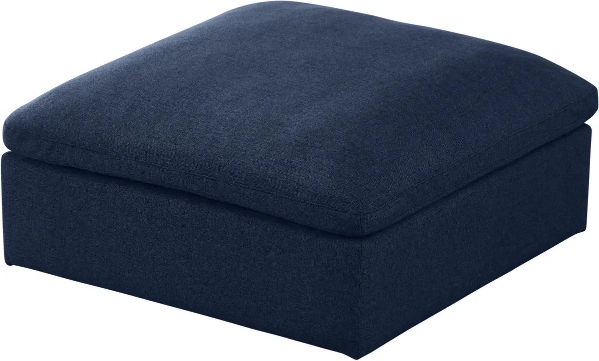 Serene Navy Linen Fabric Deluxe Cloud Ottoman 1