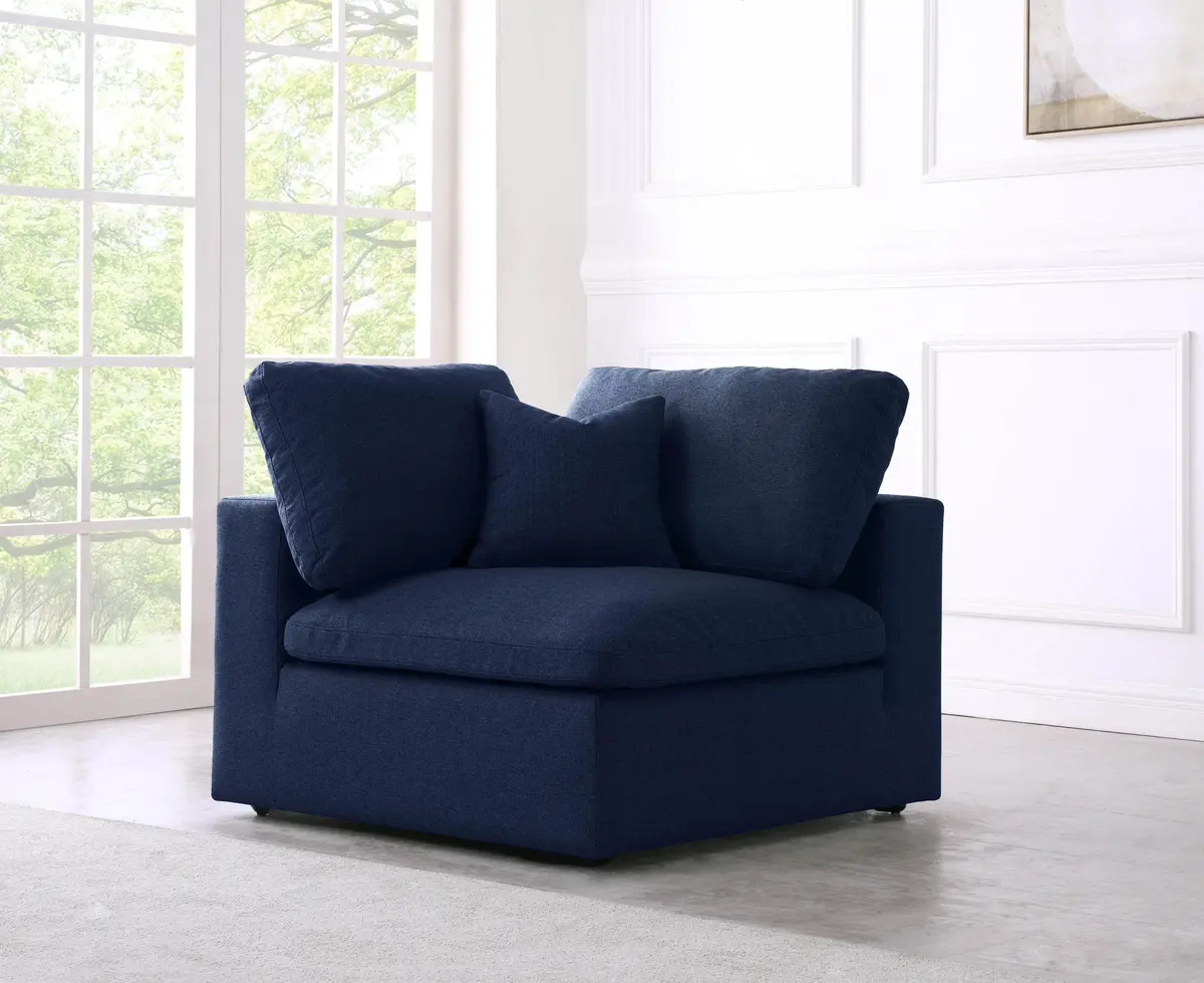 Serene Navy Linen Fabric Deluxe Cloud Corner Chair 2