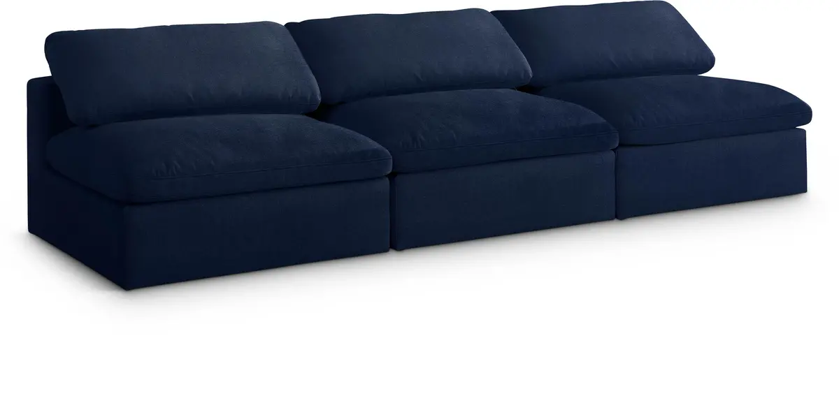 Serene Navy Linen Fabric Deluxe Cloud Modular Armless Sofa 1