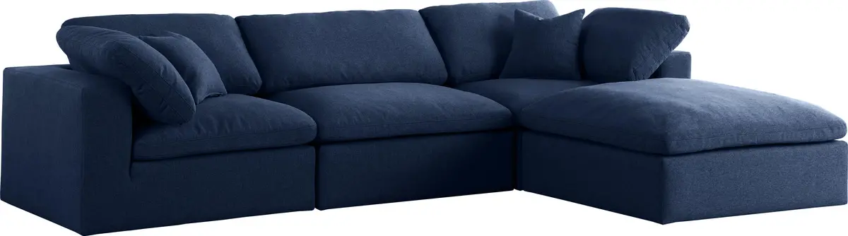 Serene Navy Linen Fabric Deluxe Cloud Modular Sectional 1