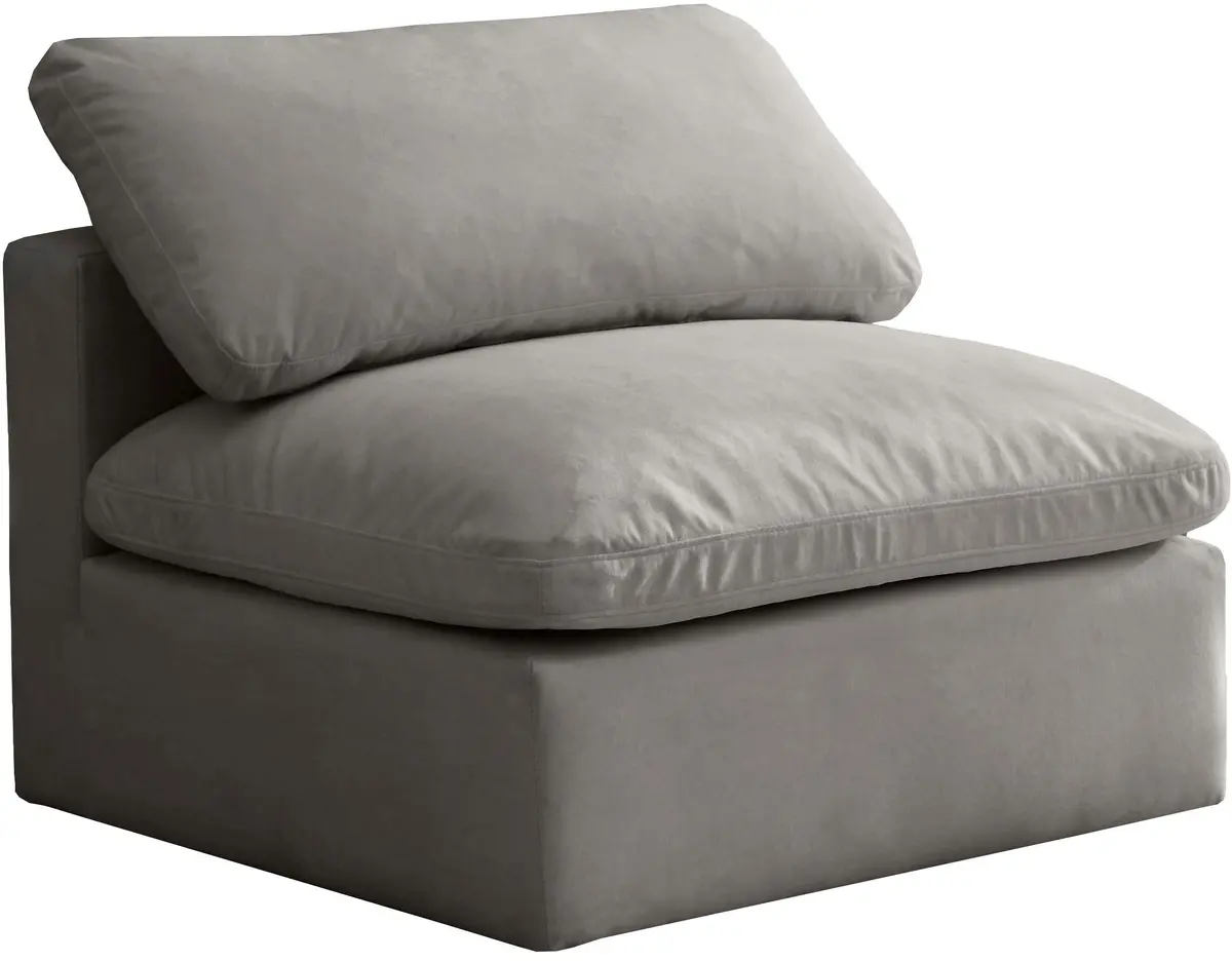 Plush Grey Velvet Standard Cloud Modular Armless Chair 1