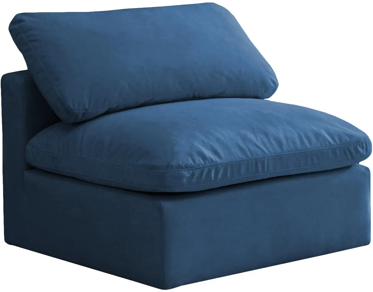 Plush Navy Velvet Standard Cloud Modular Armless Chair 1